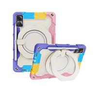 JZ Handheld Rotating Ring Bracket Armour Silicone Stand Caso per Redmi Pad SE 11 inch Tablet - [Tracolla][Angle Adjustment][Portapenne] - Colorful Pink