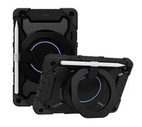 JZ Handheld Rotating Ring Bracket Armour Silicone Stand Caso per Samsung Galaxy Tab A 8.0 (2019) SM-T290 / T295 / T297 Tablet - [Tracolla][Angle Adjustment][Portapenne] - Black