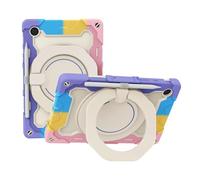 JZ Handheld Rotating Ring Bracket Armour Silicone Stand Caso per Samsung Galaxy Tab A8 10.5 inch (2021) SM-X200 / X205 / X207 Tablet - [Tracolla][Angle Adjustment][Portapenne] - Colorful Pink