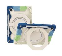 JZ Handheld Rotating Ring Bracket Armour Silicone Stand Caso per Samsung Galaxy Tab A8 10.5 inch (2021) SM-X200 / X205 / X207 Tablet - [Tracolla][Angle Adjustment][Portapenne] - Colorful Blue