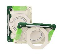 JZ Handheld Rotating Ring Bracket Armour Silicone Stand Caso per Samsung Galaxy Tab A8 10.5 inch (2021) SM-X200 / X205 / X207 Tablet - [Tracolla][Angle Adjustment][Portapenne] - Colorful Green