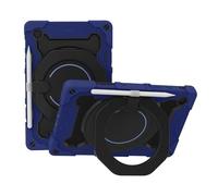 JZ Handheld Rotating Ring Bracket Armour Silicone Stand Caso per Samsung Galaxy Tab A8 10.5 inch (2021) SM-X200 / X205 / X207 Tablet - [Tracolla][Angle Adjustment][Portapenne] - Blue