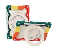 JZ Handheld Rotating Ring Bracket Armour Silicone Stand Caso per Samsung Galaxy Tab A8 10.5 inch (2021) SM-X200 / X205 / X207 Tablet - [Tracolla][Angle Adjustment][Portapenne] - Colorful Red