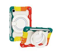 JZ Handheld Rotating Ring Bracket Armour Silicone Stand Caso per Samsung Galaxy Tab A9 8.7 inch (2021) SM-X110 / X115 / X117 Tablet - [Tracolla][Angle Adjustment][Portapenne] - Colorful Red