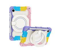 JZ Handheld Rotating Ring Bracket Armour Silicone Stand Caso per Samsung Galaxy Tab A9 8.7 inch (2021) SM-X110 / X115 / X117 Tablet - [Tracolla][Angle Adjustment][Portapenne] - Colorful Pink