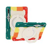 JZ Handheld Rotating Ring Bracket Armour Silicone Stand Caso per Samsung Galaxy Tab S8 Ultra 14.6 inch SM-X900/X906 - [Tracolla][Angle Adjustment][Portapenne] - Colorful Red