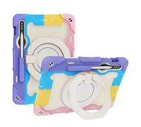 JZ Handheld Rotating Ring Bracket Armour Silicone Stand Caso per Samsung Galaxy Tab S9 11 inch SM-X710 / X716 / X718 Tablet - [Tracolla][Angle Adjustment][Portapenne] - Colorful Pink