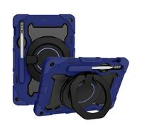 JZ Handheld Rotating Ring Bracket Armour Silicone Stand Caso per Samsung Galaxy Tab S9 11 inch SM-X710 / X716 / X718 Tablet - [Tracolla][Angle Adjustment][Portapenne] - Blue