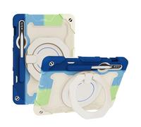 JZ Handheld Rotating Ring Bracket Armour Silicone Stand Caso per Samsung Galaxy Tab S9 11 inch SM-X710 / X716 / X718 Tablet - [Tracolla][Angle Adjustment][Portapenne] - Colorful Blue