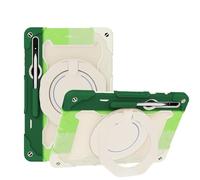 JZ Handheld Rotating Ring Bracket Armour Silicone Stand Caso per Samsung Galaxy Tab S9 Ultra 14.6 inch SM-X910/X916 - [Tracolla][Angle Adjustment][Portapenne] - Colorful Green