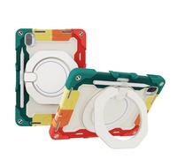 JZ Handheld Rotating Ring Bracket Armour Silicone Stand Caso per Xiaomi Pad 5 / Pad 5 PRO 11 inch 2021 Tablet - [Tracolla][Angle Adjustment][Portapenne] - Colorful Red