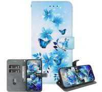 JZ Handmade Painted Wallet Caso per iPhone 17 Air,Crystal Texture Design con Kickstand & Card Holder - Blue Butterfly