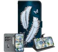 JZ Handmade Painted Wallet Caso per Moto G Pro,Crystal Texture Design con Kickstand & Card Holder - White Butterfly Feathers