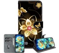 JZ Handmade Painted Wallet Caso per Moto G14/G54/G64,Crystal Texture Design con Kickstand & Card Holder - Golden Flower