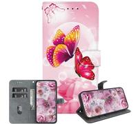 JZ Handmade Painted Wallet Caso per Moto G9 Play / E7 Plus,Crystal Texture Design con Kickstand & Card Holder - Pink Butterfly
