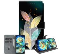 JZ Handmade Painted Wallet Caso per Moto G9 Plus,Crystal Texture Design con Kickstand & Card Holder - Colorful Leaves