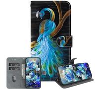 JZ Handmade Painted Wallet Caso per OnePlus Nord CE 2 Lite 5G,Crystal Texture Design con Kickstand & Card Holder - Peacock