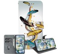 JZ Handmade Painted Wallet Caso per RedMi 15C,Crystal Texture Design con Kickstand & Card Holder - Golden Butterfly Feathers