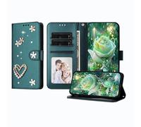 JZ Luxury Bling Wallet Caso per HMD Pulse/Plus/Pro, Cuoio di PU Flip Cover con strass perla Design Stand magnetico Caso per Women Girls - Green