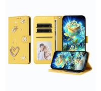 JZ Luxury Bling Wallet Caso per Honor 90 Pro 5G, Cuoio di PU Flip Cover con strass perla Design Stand magnetico Caso per Women Girls - Yellow