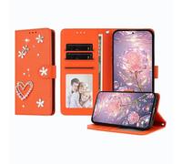 JZ Luxury Bling Wallet Caso per Moto E20/E30/E40, Cuoio di PU Flip Cover con strass perla Design Stand magnetico Caso per Women Girls - Orange