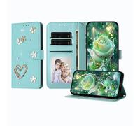 JZ Luxury Bling Wallet Caso per Moto E20/E30/E40, Cuoio di PU Flip Cover con strass perla Design Stand magnetico Caso per Women Girls - Baby Green