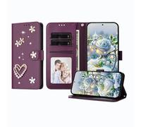 JZ Luxury Bling Wallet Caso per TCL 50 SE / 40 NxtPaper, Cuoio di PU Flip Cover con strass perla Design Stand magnetico Caso per Women Girls - Purple