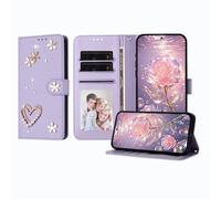 JZ Luxury Bling Wallet Caso per TCL 605/60 SE, Cuoio di PU Flip Cover con strass perla Design Stand magnetico Caso per Women Girls - Violet