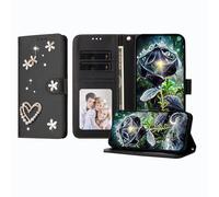 JZ Luxury Bling Wallet Caso per TCL Stylus, Cuoio di PU Flip Cover con strass perla Design Stand magnetico Caso per Women Girls - Black