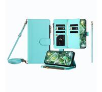 JZ Multi-Function Leather Portafoglio Caso per Moto Edge 40 Neo with 9 Card Slots, Borsa con cerniera, cinturina a polso e tracolla, carica wireless compatibile - Mint Green