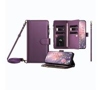 JZ Multi-Function Leather Portafoglio Caso per OnePlus Nord 4 with 9 Card Slots, Borsa con cerniera, cinturina a polso e tracolla, carica wireless compatibile - Violet