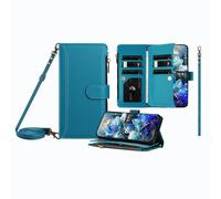 JZ Multi-Function Leather Portafoglio Caso per TCL 605/60 SE with 9 Card Slots, Borsa con cerniera, cinturina a polso e tracolla, carica wireless compatibile - Lake Blue