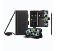 JZ Multi-Function Leather Portafoglio Caso per TCL NxtPaper 60 Ultra with 9 Card Slots, Borsa con cerniera, cinturina a polso e tracolla, carica wireless compatibile - Black