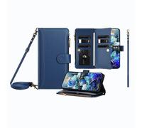 JZ Multi-Function Leather Portafoglio Caso per Xiaomi 10T/10T Pro/RedMi K30s with 9 Card Slots, Borsa con cerniera, cinturina a polso e tracolla, carica wireless compatibile - Blue