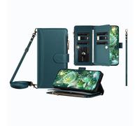 JZ Multi-Function Leather Portafoglio Caso per Xiaomi 12 Lite with 9 Card Slots, Borsa con cerniera, cinturina a polso e tracolla, carica wireless compatibile - Dark Green