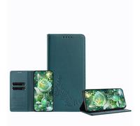 JZ Peony - Custodia a portafoglio in rilievo per HMD Pulse/Plus/Pro,custodia a portafoglio in pelle, blocco RFID, cavalletto, slot per schede, guscio protettivo per donne e ragazze, Dark Green