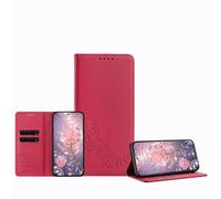 JZ Peony - Custodia a portafoglio in rilievo per HMD Pulse/Plus/Pro,custodia a portafoglio in pelle, blocco RFID, cavalletto, slot per schede, guscio protettivo per donne e ragazze, Red