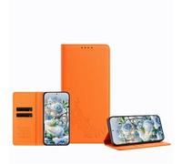 JZ Peony - Custodia a portafoglio in rilievo per RedMi Note 12 Explorer,custodia a portafoglio in pelle, blocco RFID, cavalletto, slot per schede, guscio protettivo per donne e ragazze, Orange