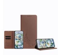 JZ Peony - Custodia a portafoglio in rilievo per Xiaomi Poco C85x,custodia a portafoglio in pelle, blocco RFID, cavalletto, slot per schede, guscio protettivo per donne e ragazze, Brown