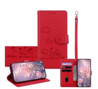 JZ per Honor X7b / 90 Smart/Play 50 Plus Wallet Case, Copertura del telefono in pelle PU con blocco RFID, caso anti-caduta con Flip Stand, disegno di gatto in rilievo - Red
