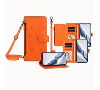 JZ per Moto E22/E22i Case with Lanyard, Borsa telefonica all-in-one portafoglio Crossbody con Kickstand e carica wireless, custodia protettiva tracolla mani libere - Orange