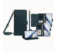 JZ per Moto G35 Case with Lanyard, Borsa telefonica all-in-one portafoglio Crossbody con Kickstand e carica wireless, custodia protettiva tracolla mani libere - Dark Green