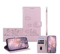 JZ per Moto S30 Pro/Edge 30 Fusion Wallet Case, Copertura del telefono in pelle PU con blocco RFID, caso anti-caduta con Flip Stand, disegno di gatto in rilievo - Pink
