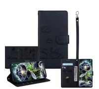 JZ per RedMi 9A/9i/9AT Wallet Case, Copertura del telefono in pelle PU con blocco RFID, caso anti-caduta con Flip Stand, disegno di gatto in rilievo - Black