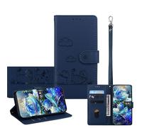 JZ per Xiaomi Poco M4 / M5 / RedMi 10 / Note 11R/11E Wallet Case, Copertura del telefono in pelle PU con blocco RFID, caso anti-caduta con Flip Stand, disegno di gatto in rilievo - Blue