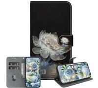 JZ per Xiaomi Poco M6 Pro 5G / RedMi 12 4G / Note 12R Crystal Texture Case, Copertura portafoglio in pelle PU verniciata fatta a mano con Kickstand e slot per carte - Crystal Peony