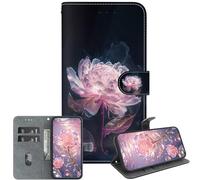 JZ per Xiaomi Poco M6 Pro 5G / RedMi 12 4G / Note 12R Crystal Texture Case, Copertura portafoglio in pelle PU verniciata fatta a mano con Kickstand e slot per carte - Purple Peony