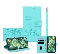 JZ per Xiaomi Poco M6 Pro 5G / RedMi 12 4G / Note 12R Wallet Case, Copertura del telefono in pelle PU con blocco RFID, caso anti-caduta con Flip Stand, disegno di gatto in rilievo - Baby Green