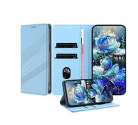 JZ Premium Vintage PU cuoio portafoglio caso per RedMi Note 10 Pro / 10 Pro Max/Power Flip Cover, Business Folio con slot per carte, chiusura magnetica e supporto regolabile - Light Blue