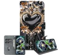 JZ PU Leather Caso per Honor Magic5 Lite / X9a / X40 5G Wallet Cover,Modello dipinto di tessura di cristallo fatta a mano con Kickstand & Card Holder- Black Gold Love